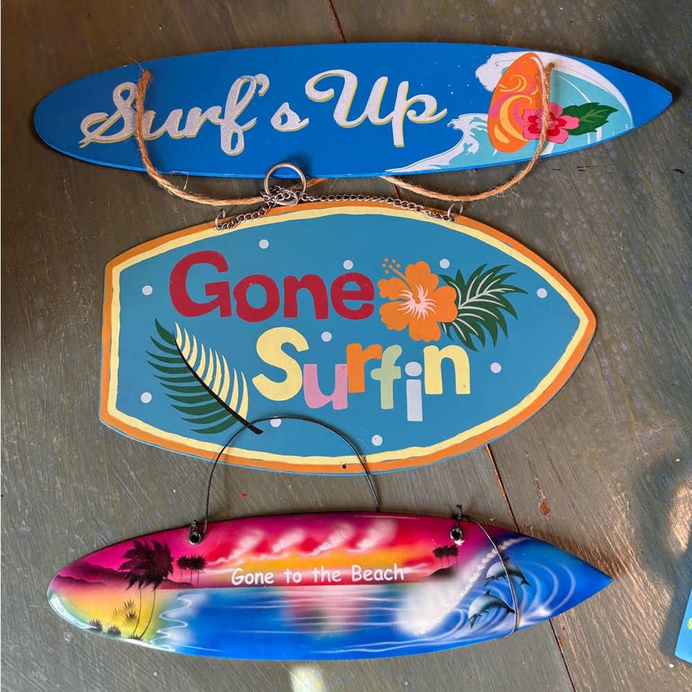 Surfboard Tiki Hanging Signs Wall Decor Set of 3